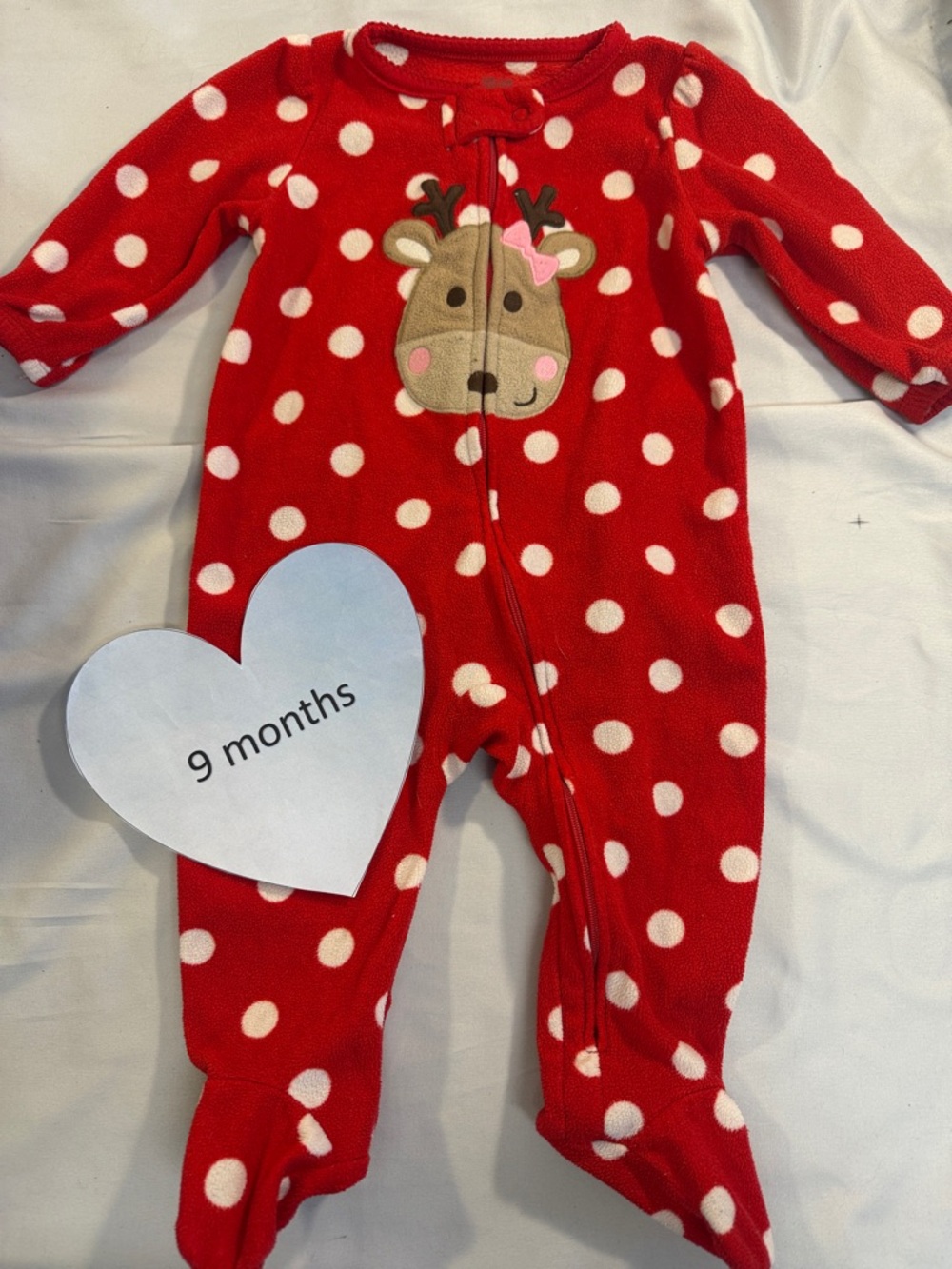 Carter's - Red Polka Dot Reindeer Kids One Piece Fleece Footie Sleeper